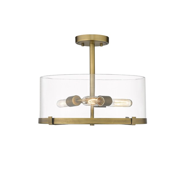 Callista 3 Light Semi Flush Mount, Rubbed Brass & Clear